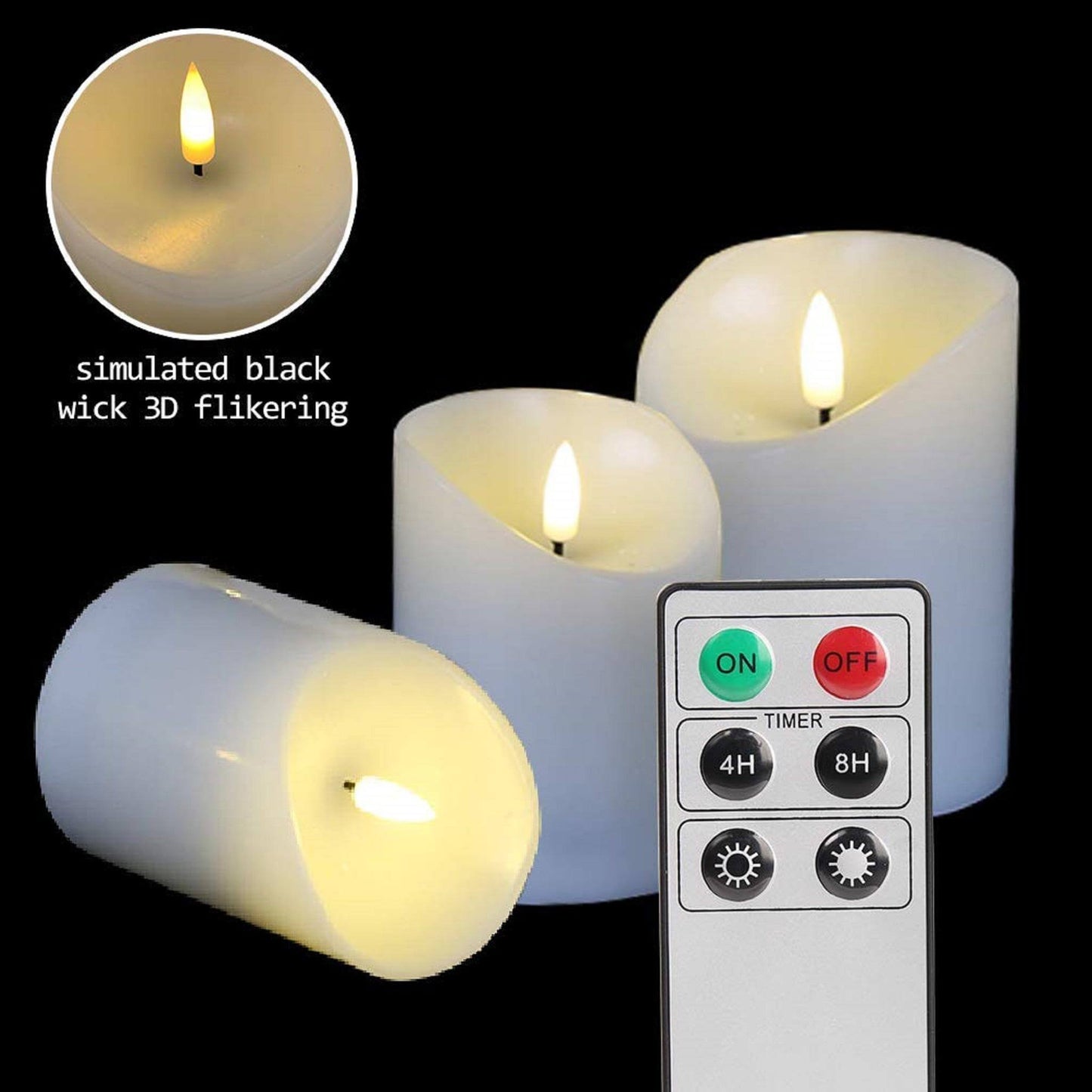Ivory Flameless Pillar Candles with Remote - Set of 12 - Eywamage