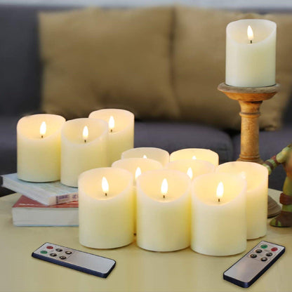 Ivory Flameless Pillar Candles with Remote - Set of 12 - Eywamage