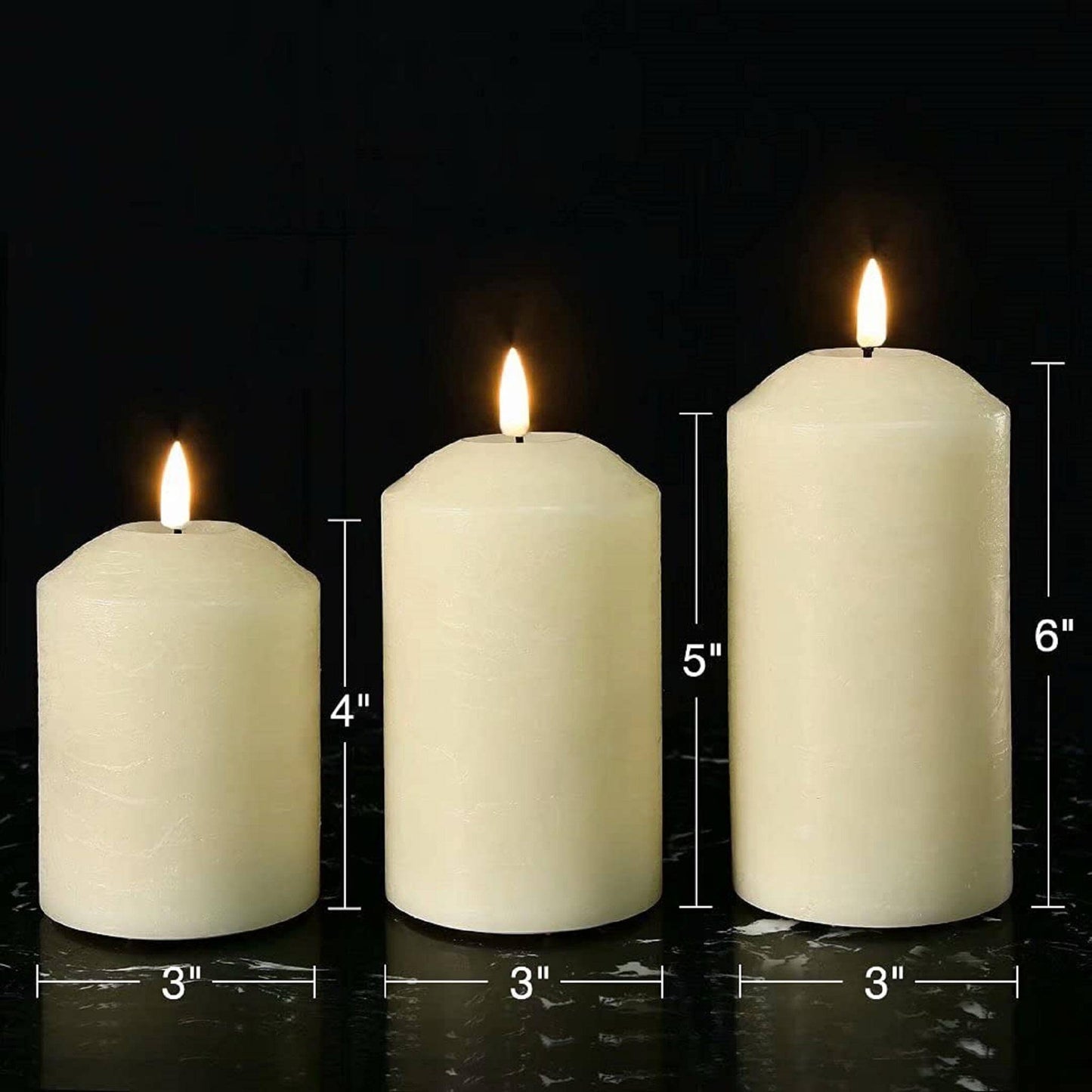 3 Pcs Ivory Flameless Pillar Candles with Remote - Raised Top - Eywamage
