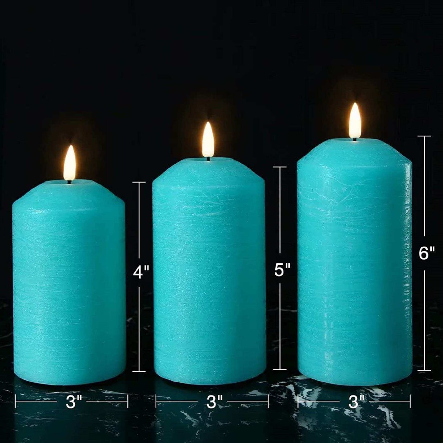 Turquoise Blue Flameless Pillar Candles with Remote - 3 Pack - Eywamage