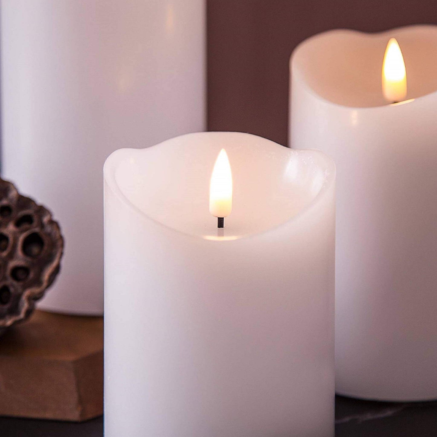 3 Pack White Flameless Pillar Candles with Remote - Melted Top - Eywamage