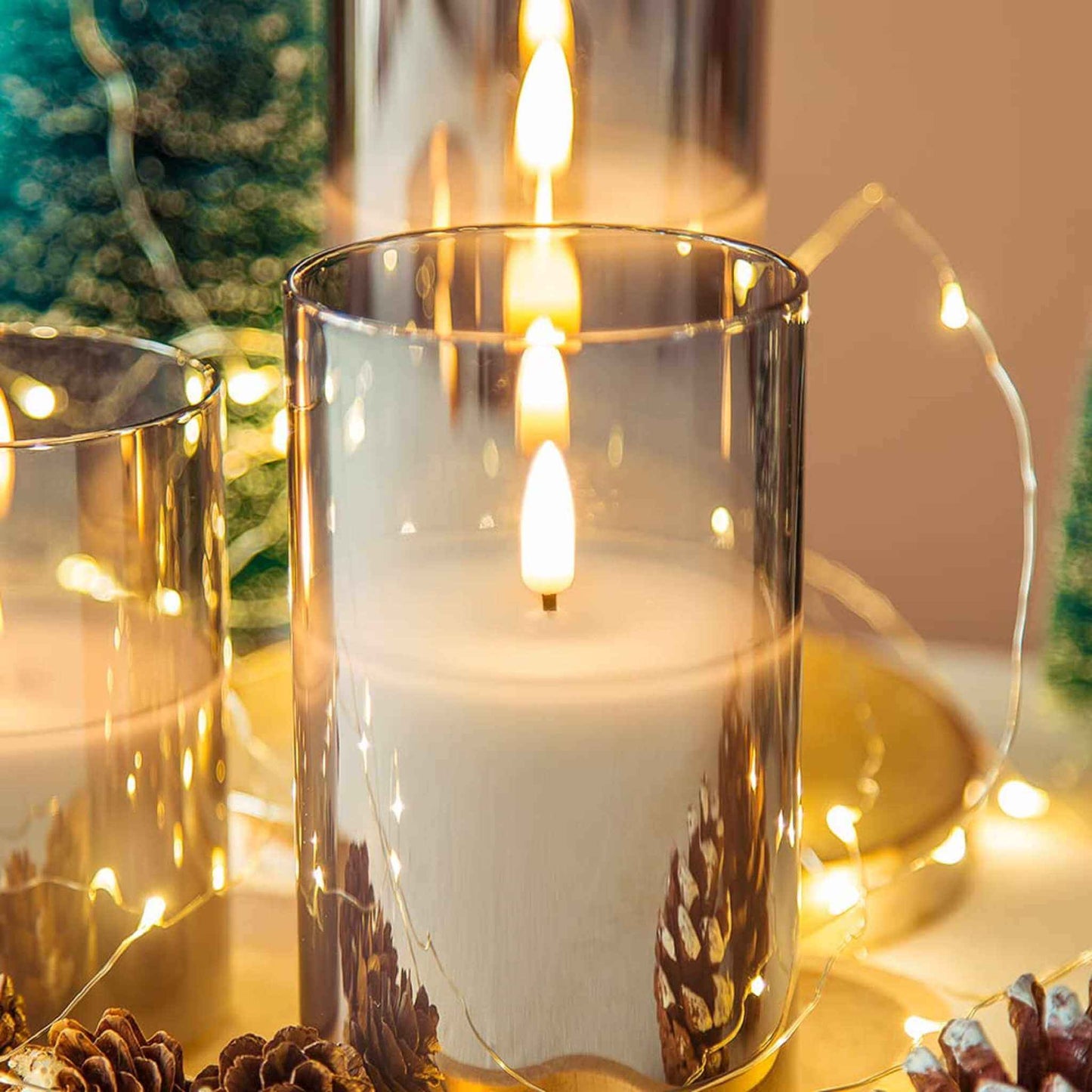 Velas sin llama de vidrio gris Eywamage con control remoto a batería