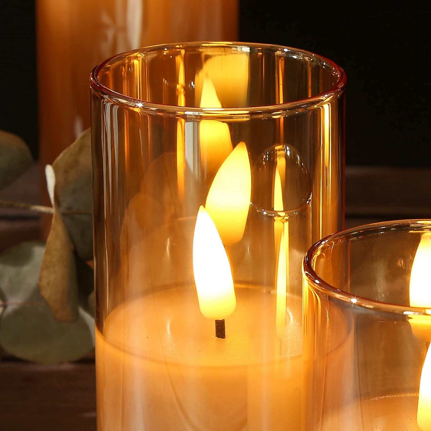 5 Pack Slim Gold Glass Flameless Candles- Batteries Included- Eywamage