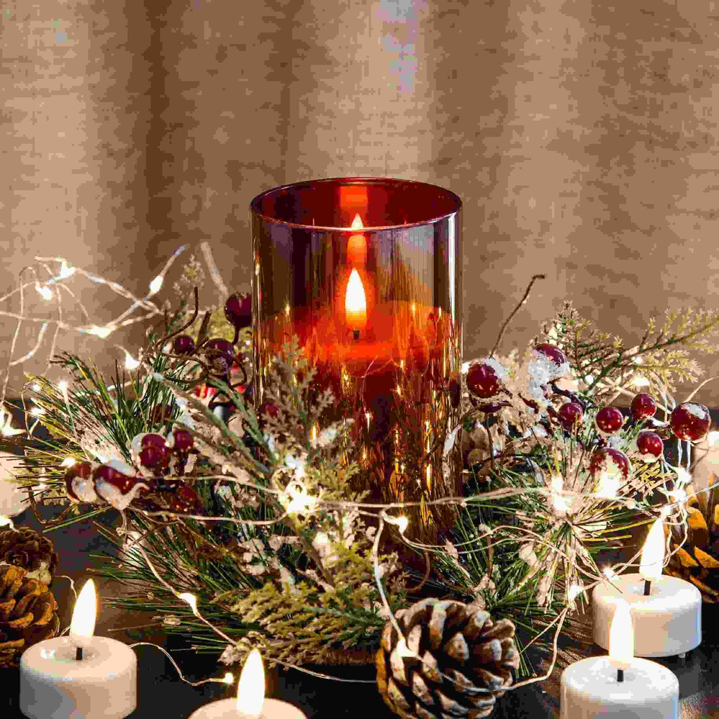 Red Glass Flameless Pillar Candles with Remote - Set of 3 - Eywamage