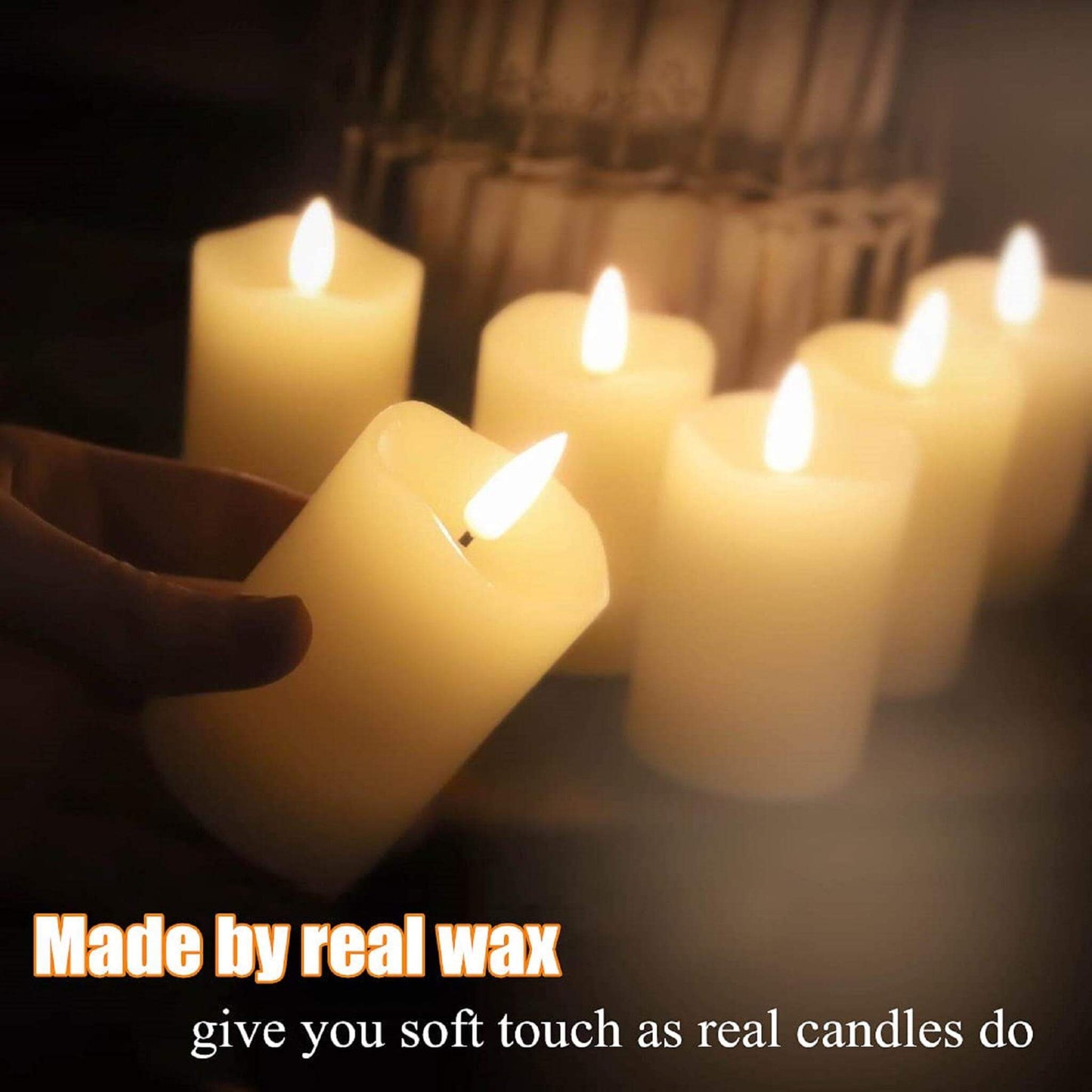 6 Pack Ivory Timer Flameless Votive Candles - 2 inch x 3 inch - Eywamage