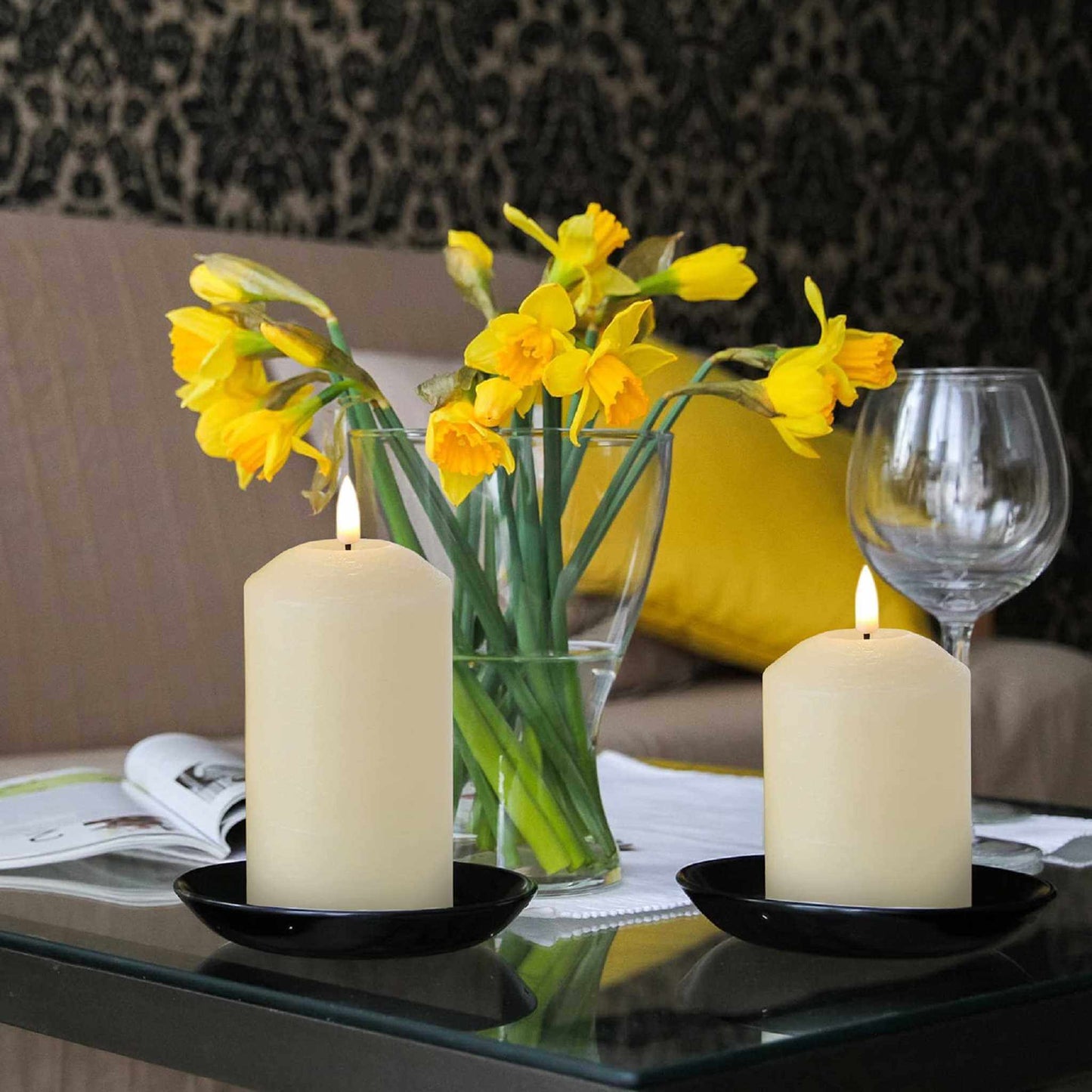 3 Pcs Ivory Flameless Pillar Candles with Remote - Raised Top - Eywamage
