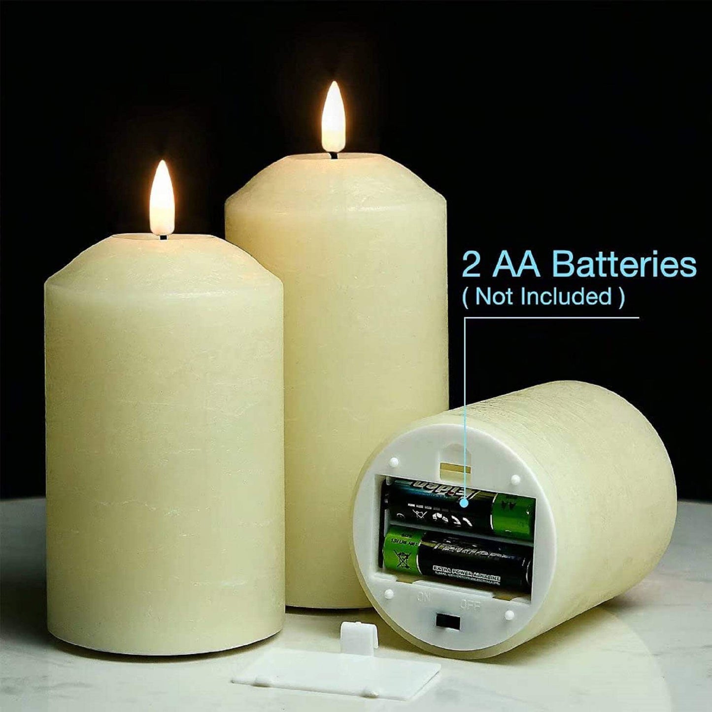 3 Pcs Ivory Flameless Pillar Candles with Remote - Raised Top - Eywamage