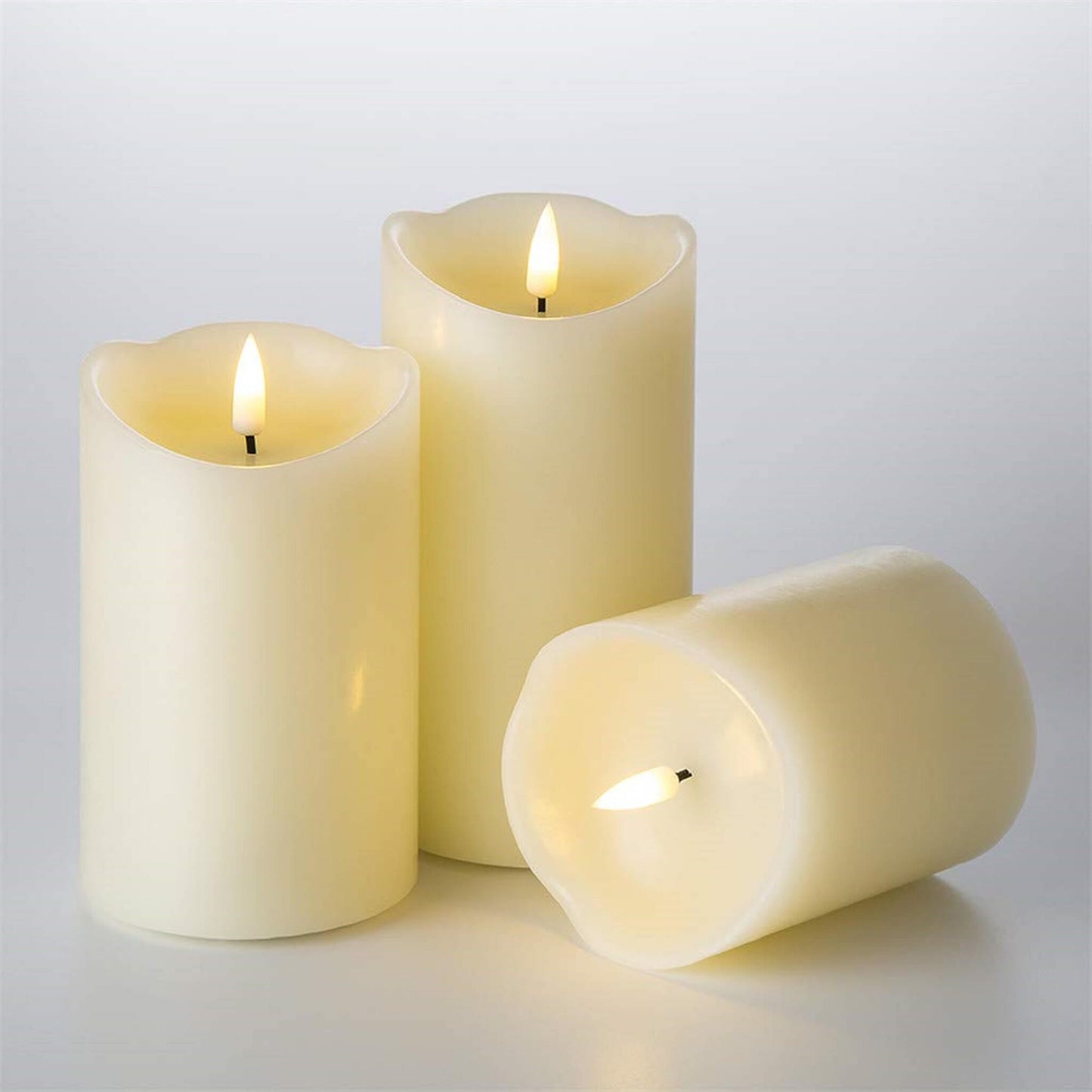 3 electric ivory timer flameless pillar candles