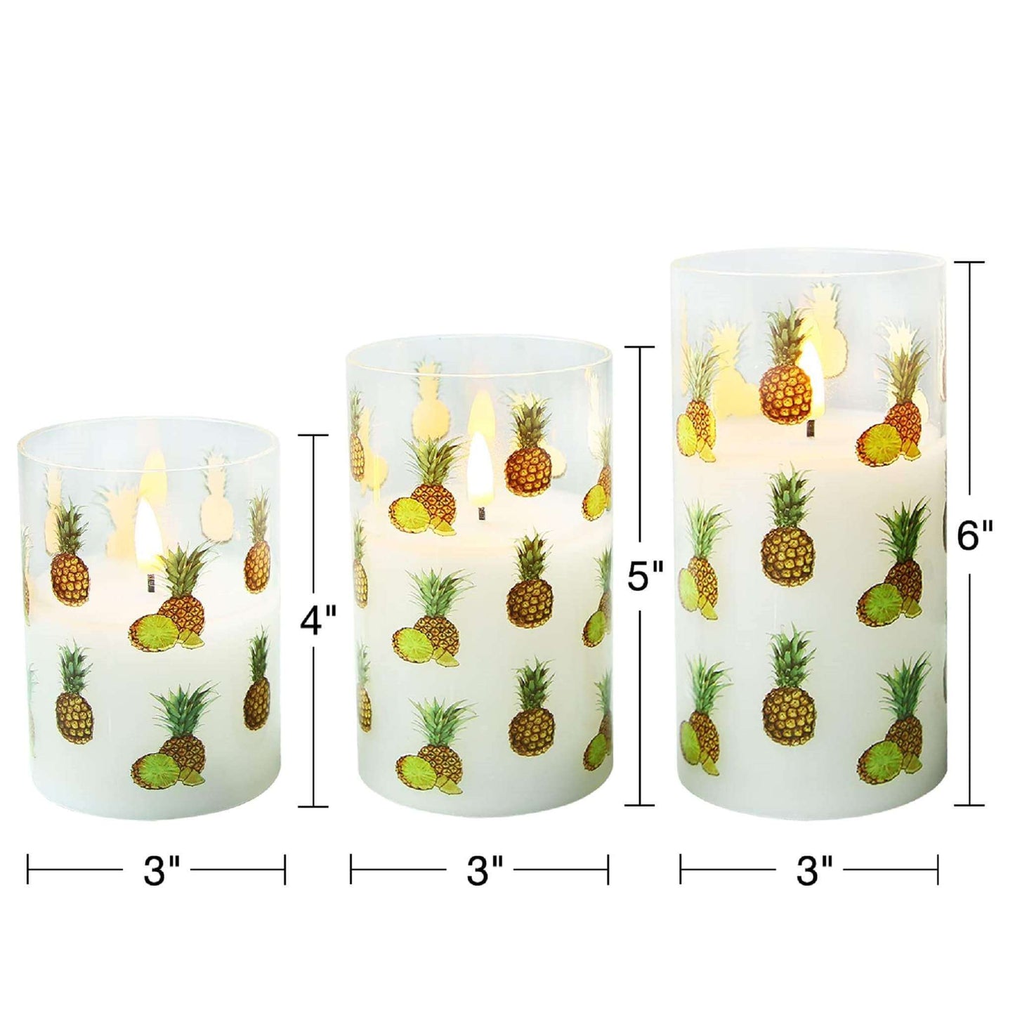 Pineapple Glass Flameless Candles with Remote - 3 Pack - Eywamage