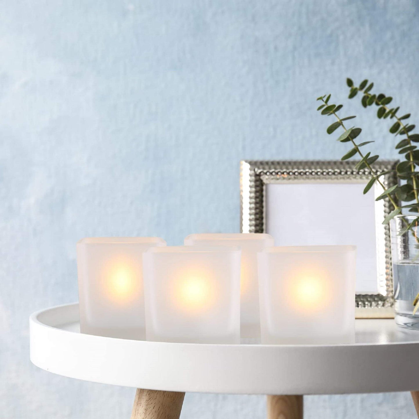 Eywamage Heavy Frosted Glass Square Tea Lights Included