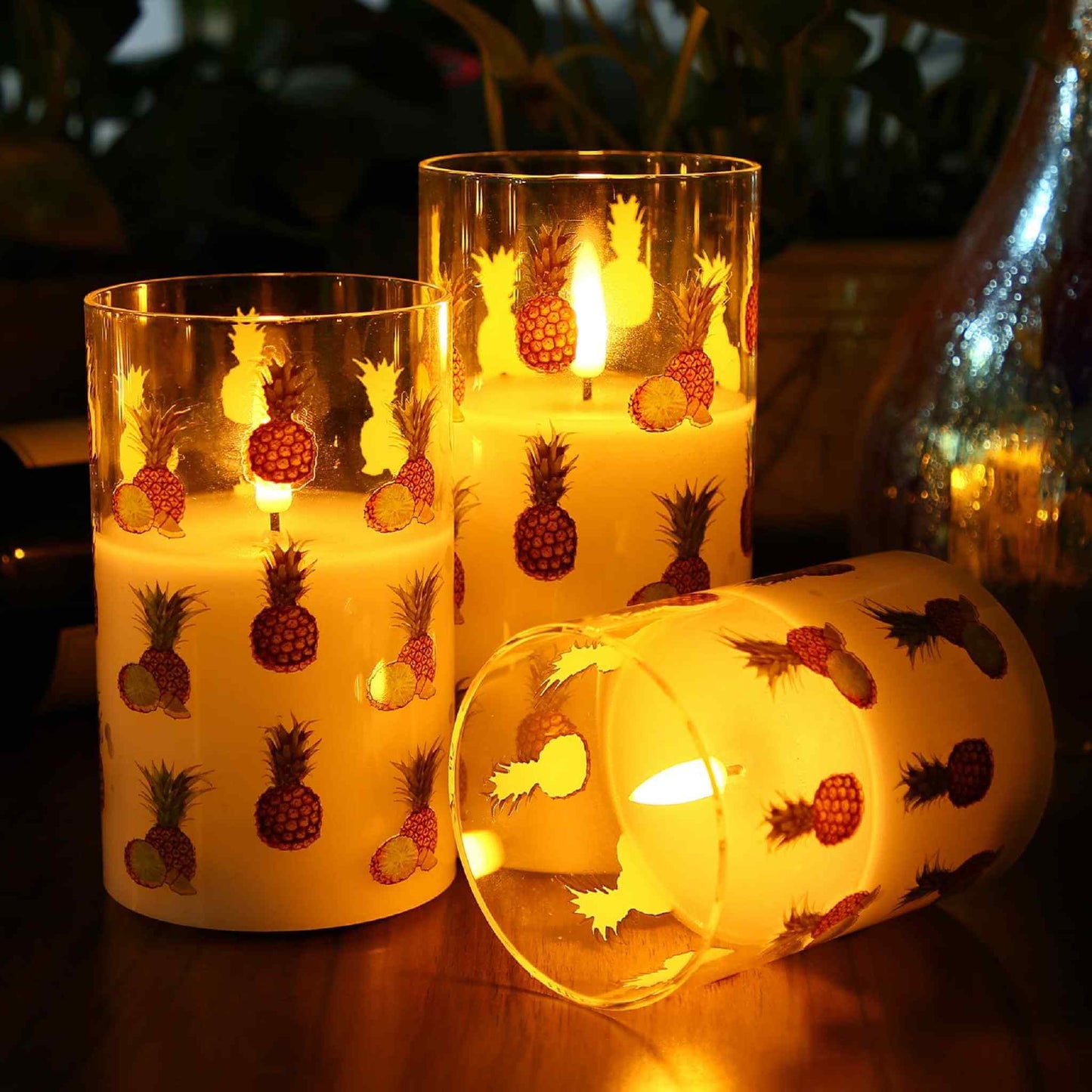 Pineapple Glass Flameless Candles with Remote - 3 Pack - Eywamage
