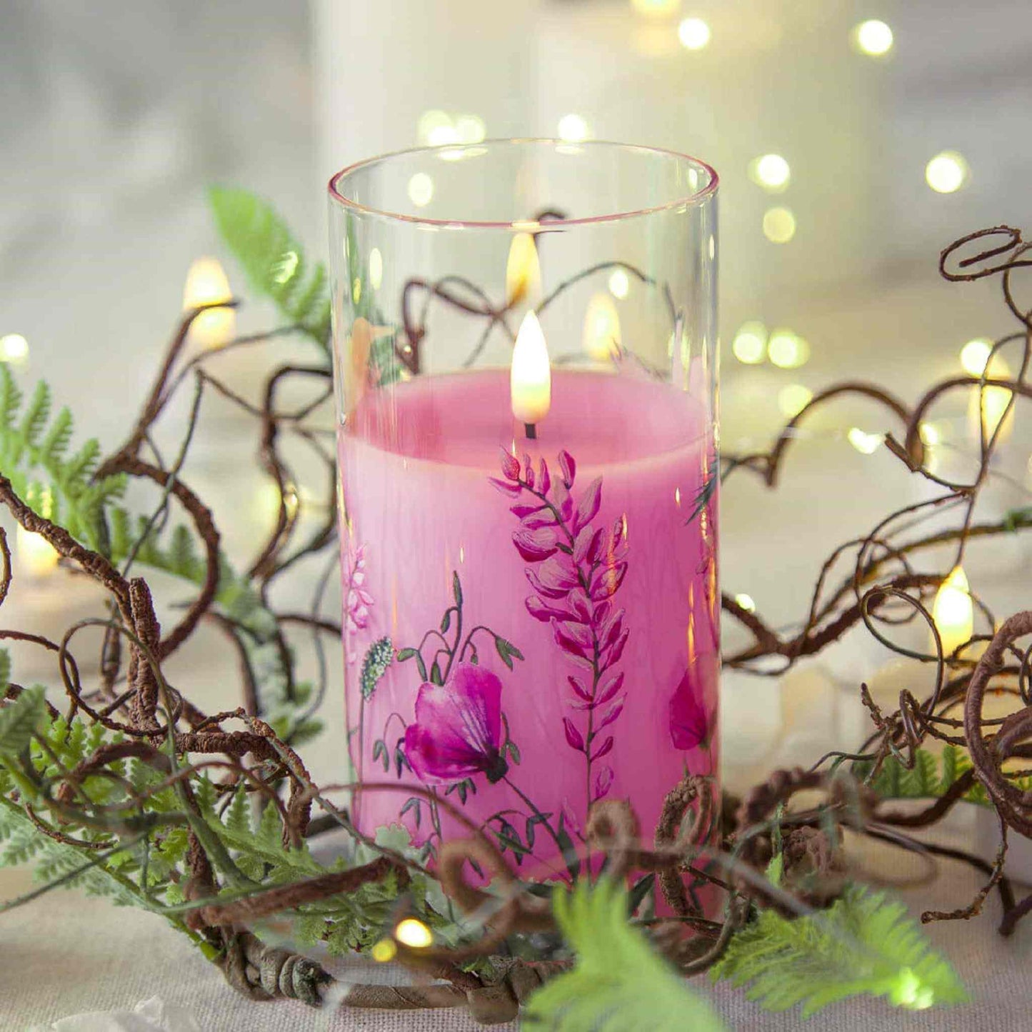 Hummingbird Pink Floral Glass Flameless Candles - 3 Pack - Eywamage