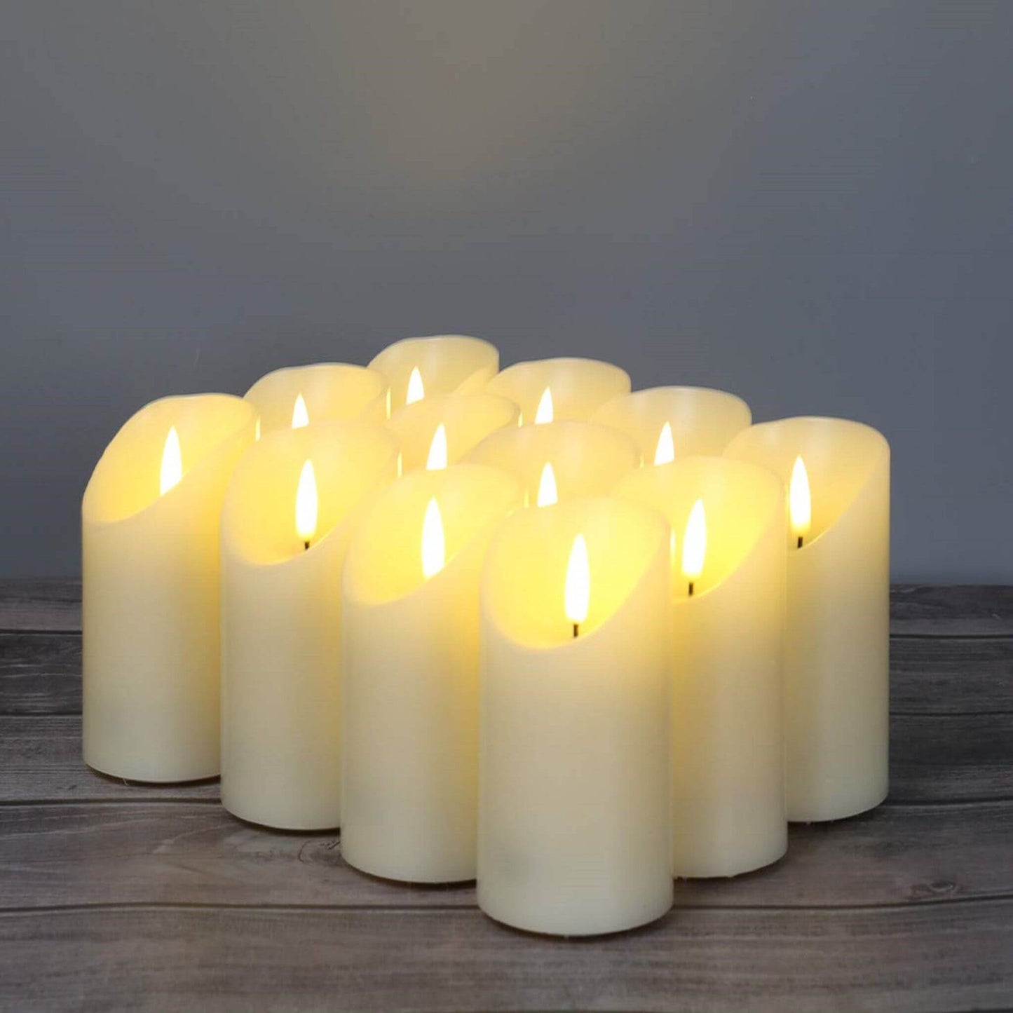 Ivory Flameless Pillar Candles with Remote - Set of 12 - Eywamage