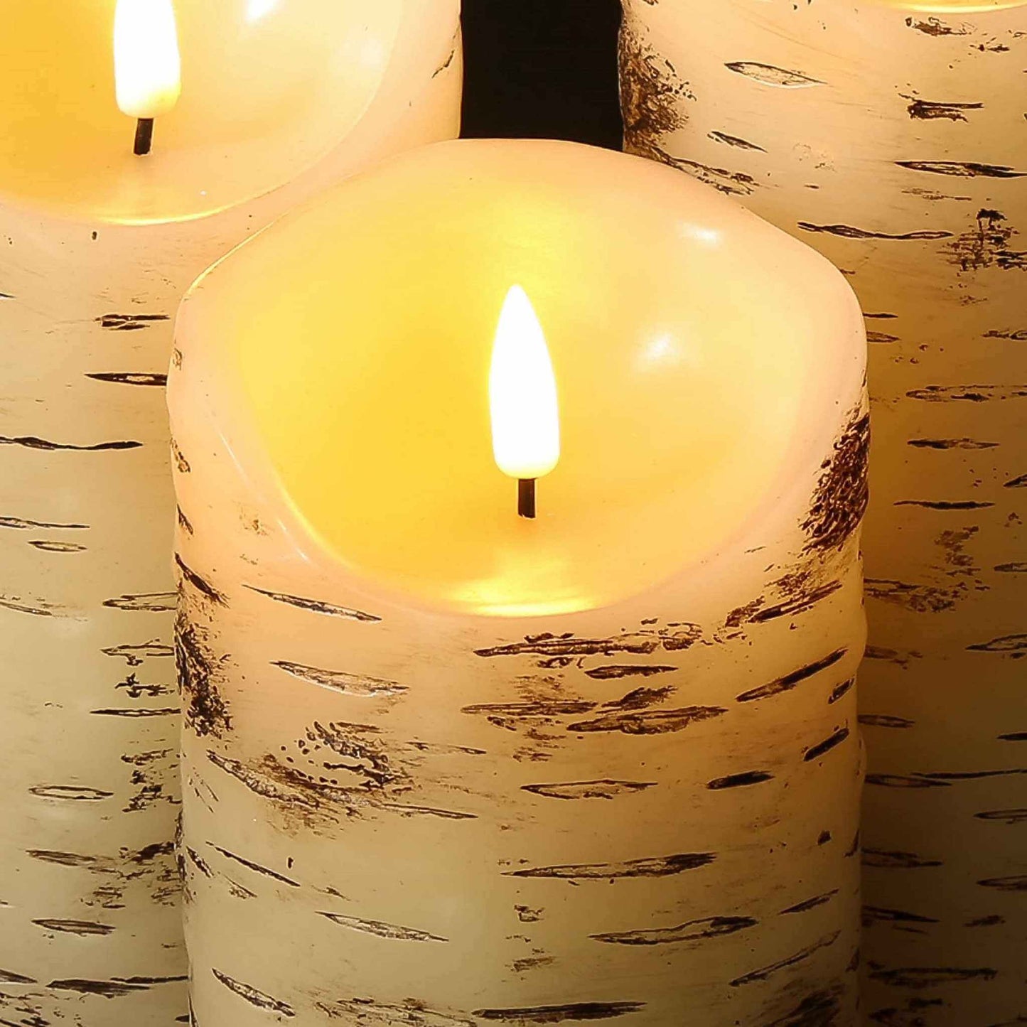 Birch Pattern Flameless Pillar Candle's Lit Melted Top