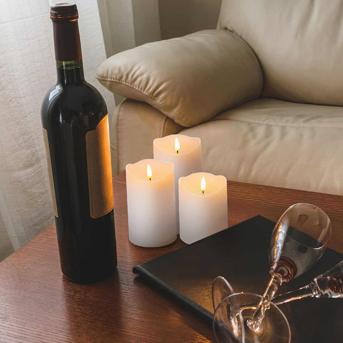 3 Pack White Flameless Pillar Candles with Remote - Melted Top - Eywamage