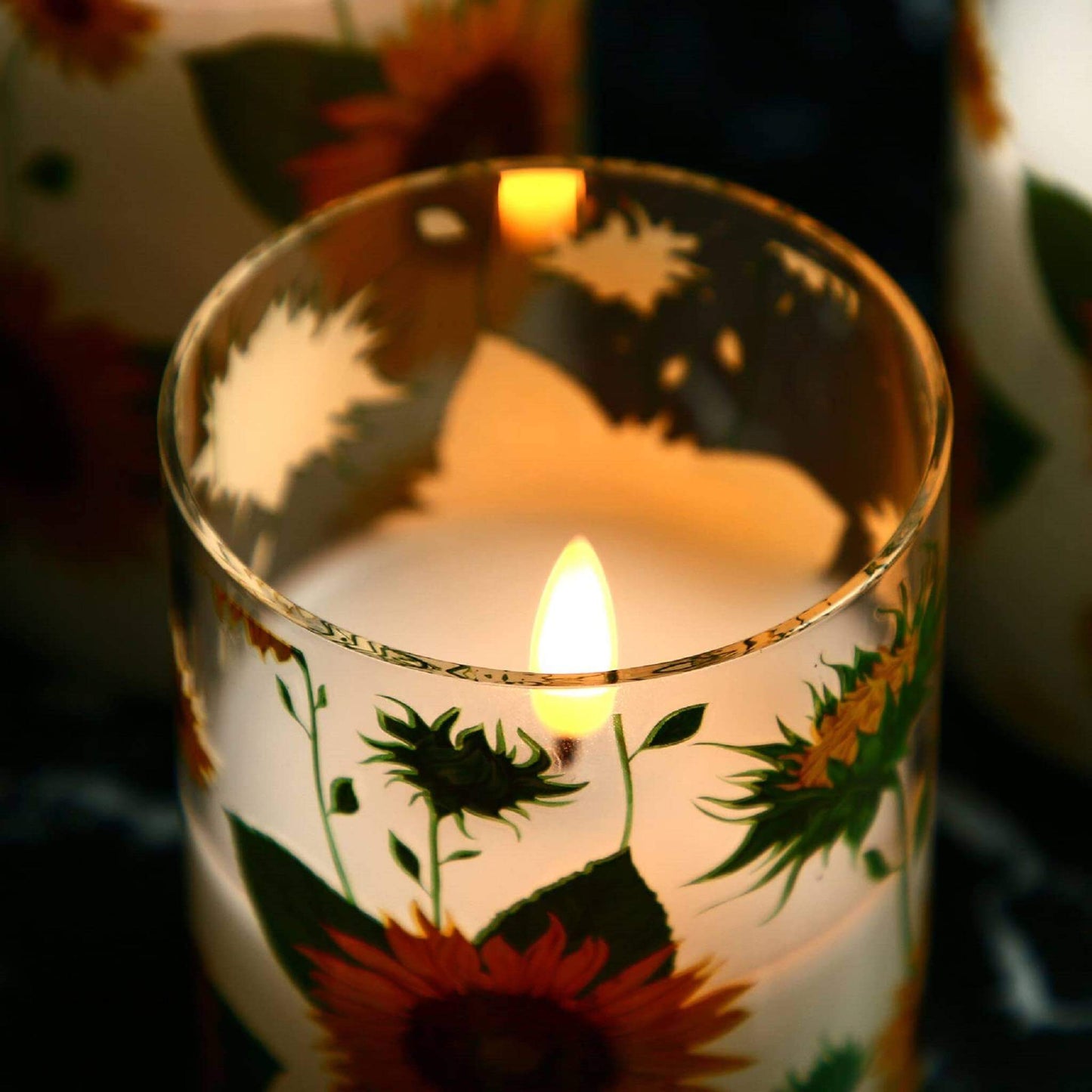Sunflower Glass Flameless Candles with Remote - Set of 3 - Eywamage