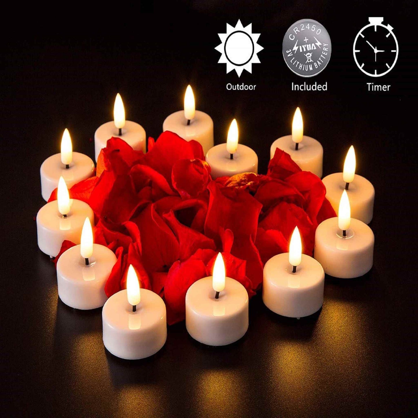 Bright White LED Tealights with Timer - Set of 12 - Eywamage