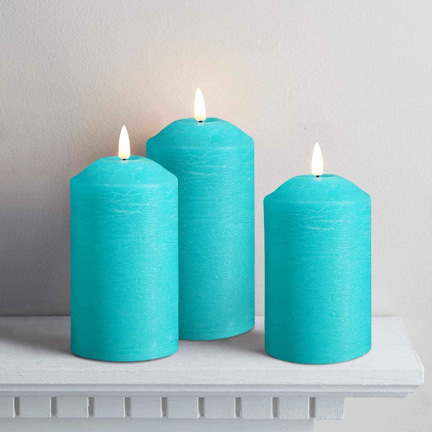 Turquoise Blue Flameless Pillar Candles with Remote - 3 Pack - Eywamage