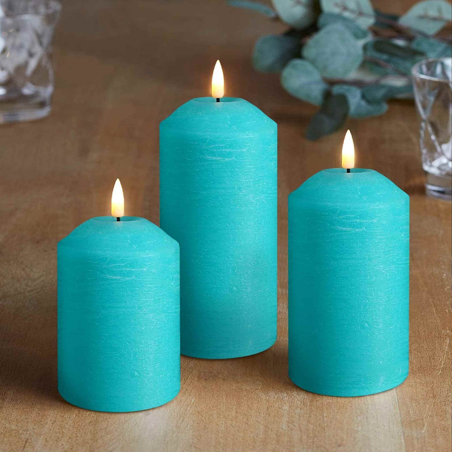 Turquoise Blue Flameless Pillar Candles with Remote - 3 Pack - Eywamage