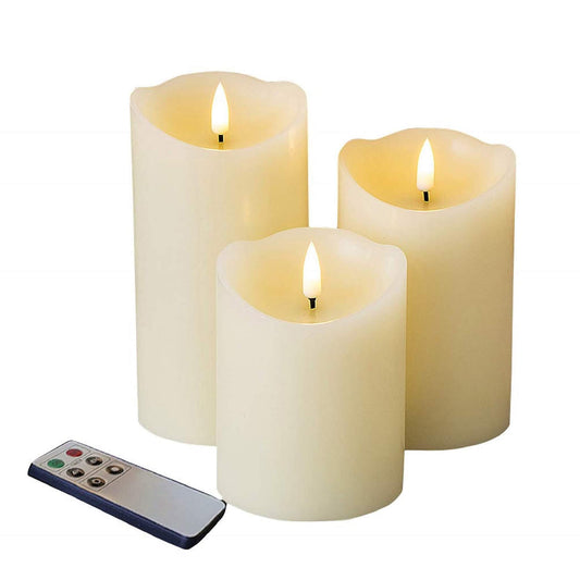 set of 3 eywamage electric led ivory timer flameless pillar candles