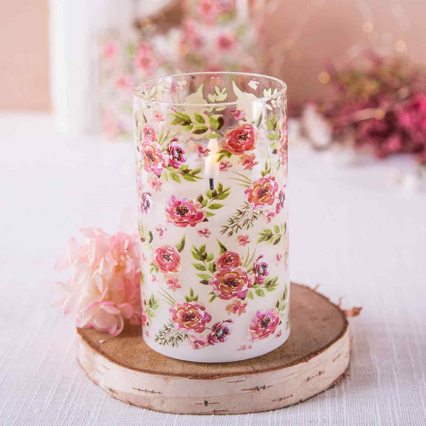 Red Floral Glass Flameless Candles with Remote - 3 Pack - Eywamage