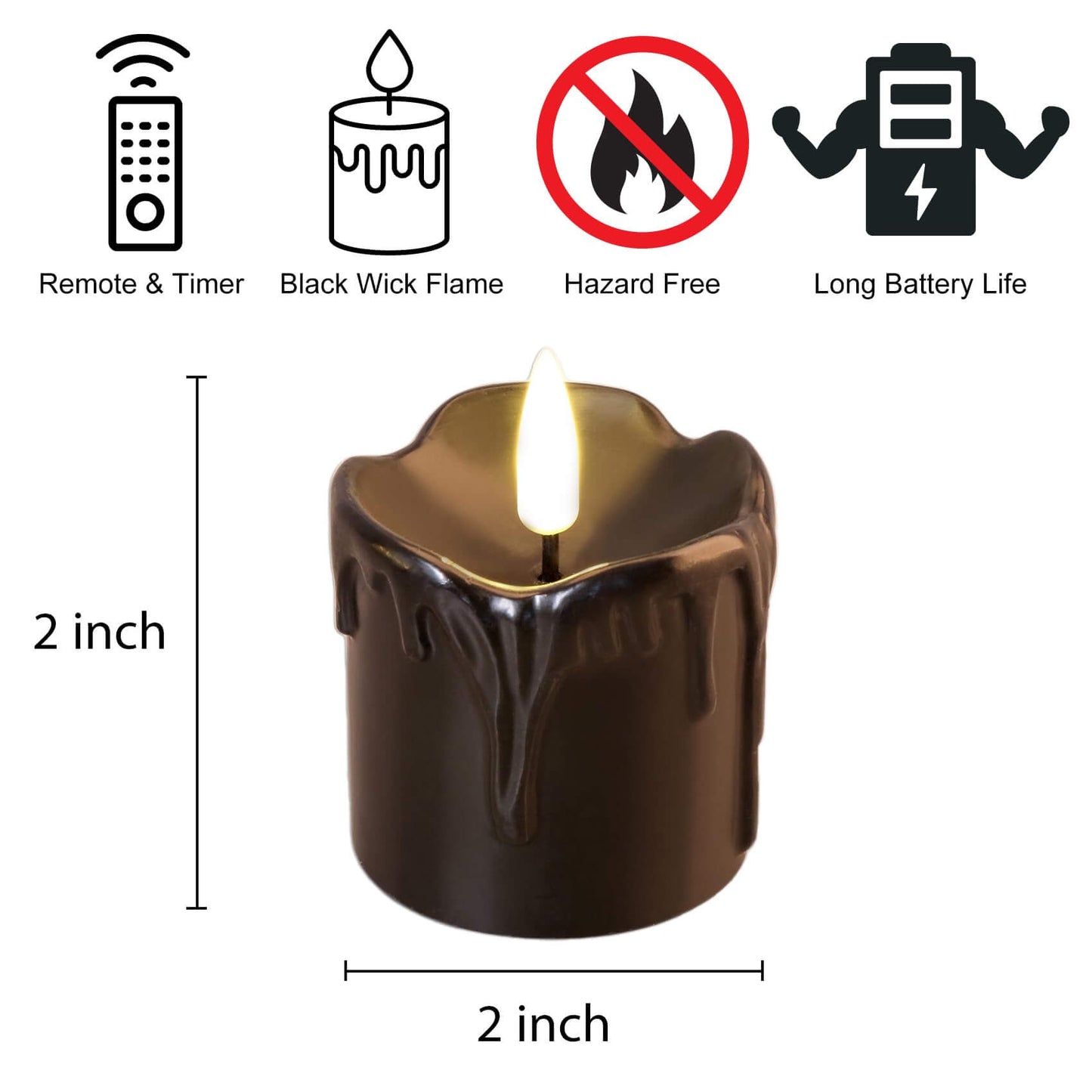 Black Dripping Wax Flameless Votive Candles - Set of 6 - Eywamage