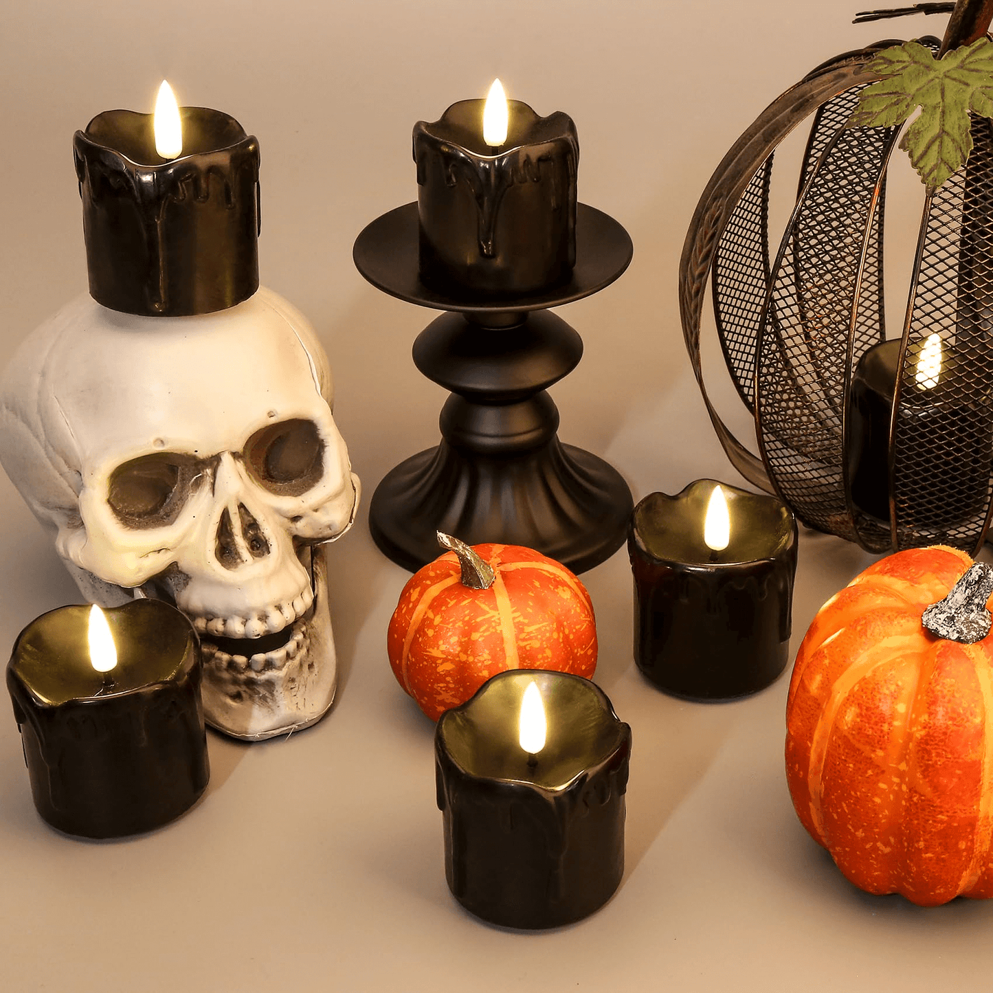 Black Dripping Wax Flameless Votive Candles - Set of 6 - Eywamage