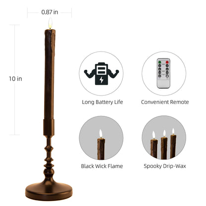 Black Dripping Wax Flameless Taper Candle with Remote-6 Piece-Eywamage