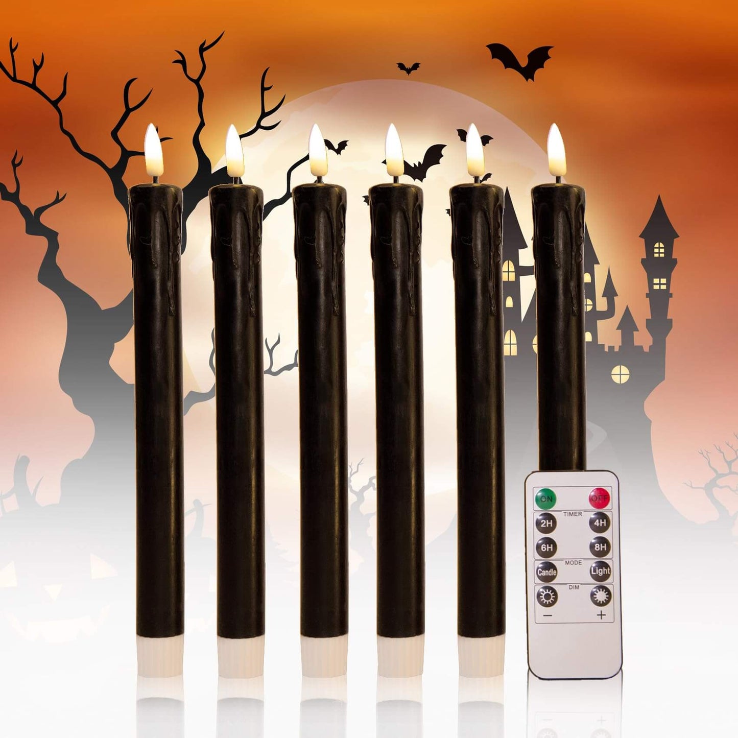 Black Dripping Wax Flameless Taper Candle with Remote-6 Piece-Eywamage