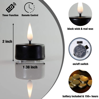 Black Flameless Wax Tealights with Remote - Set of 10 - Eywamage