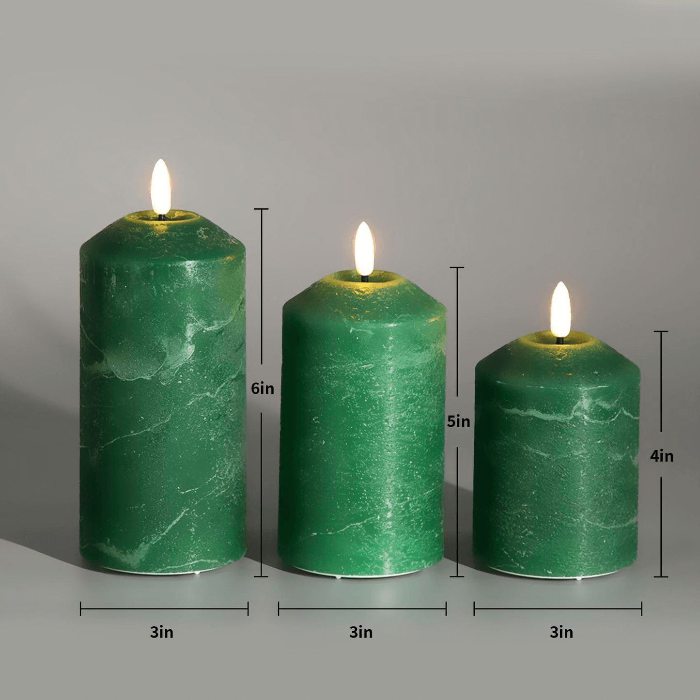 Green Flickering Flameless Pillar Candle with Remote-3 Piece-Eywamage