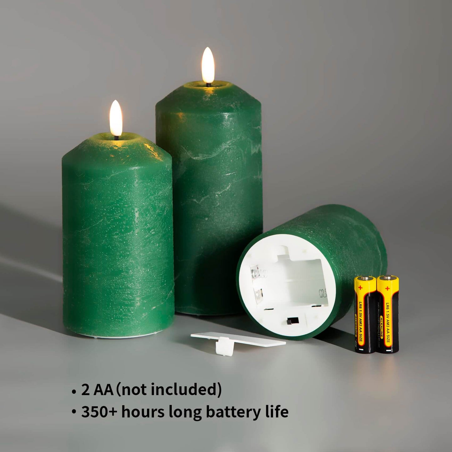 Green Flickering Flameless Pillar Candle with Remote-3 Piece-Eywamage