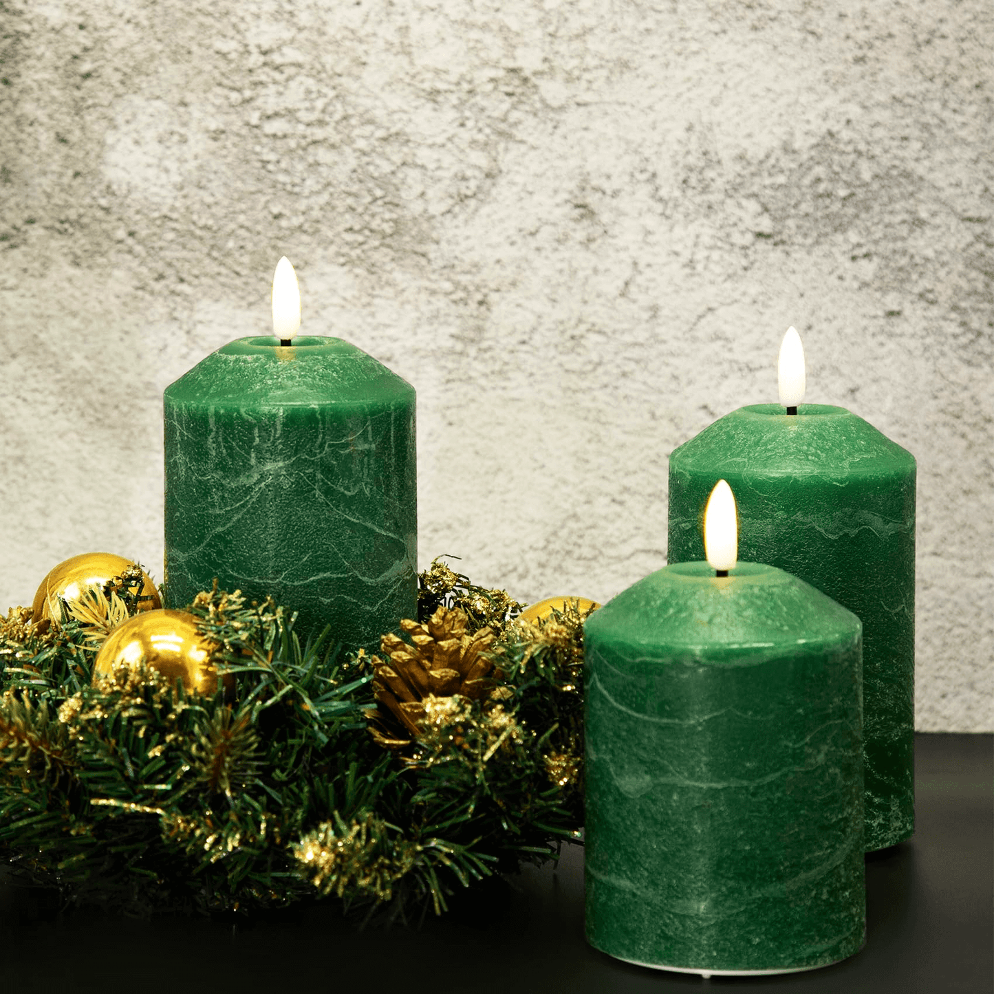 Green Flickering Flameless Pillar Candle with Remote-3 Piece-Eywamage