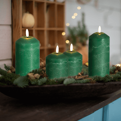 Green Flickering Flameless Pillar Candle with Remote-3 Piece-Eywamage