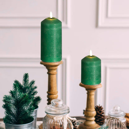 Green Flickering Flameless Pillar Candle with Remote-3 Piece-Eywamage