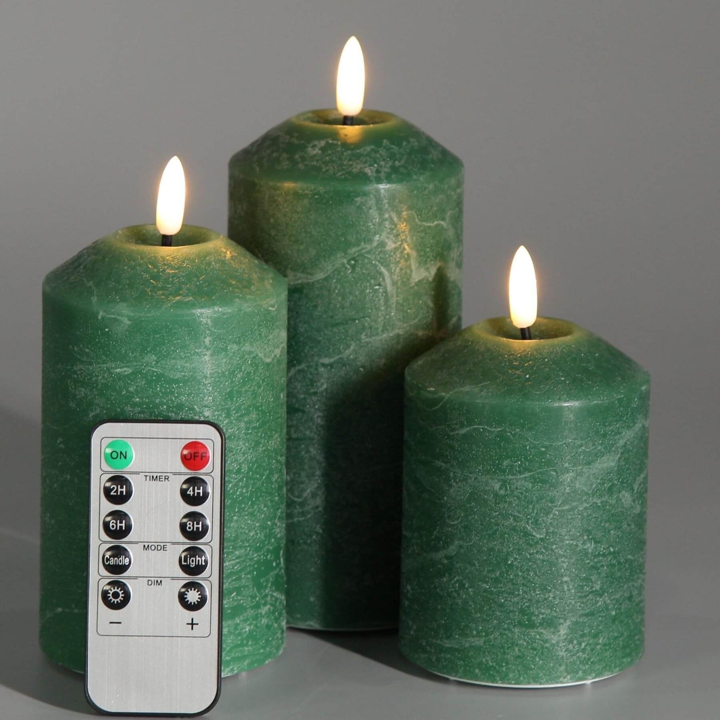 Green Flickering Flameless Pillar Candle with Remote-3 Piece-Eywamage