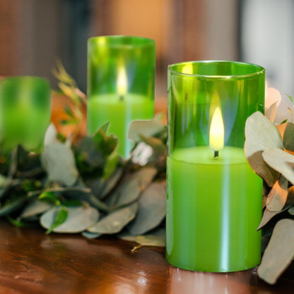 Slim Tall Green Glass Flameless Candles with Remote-Set of 5-Eywamage