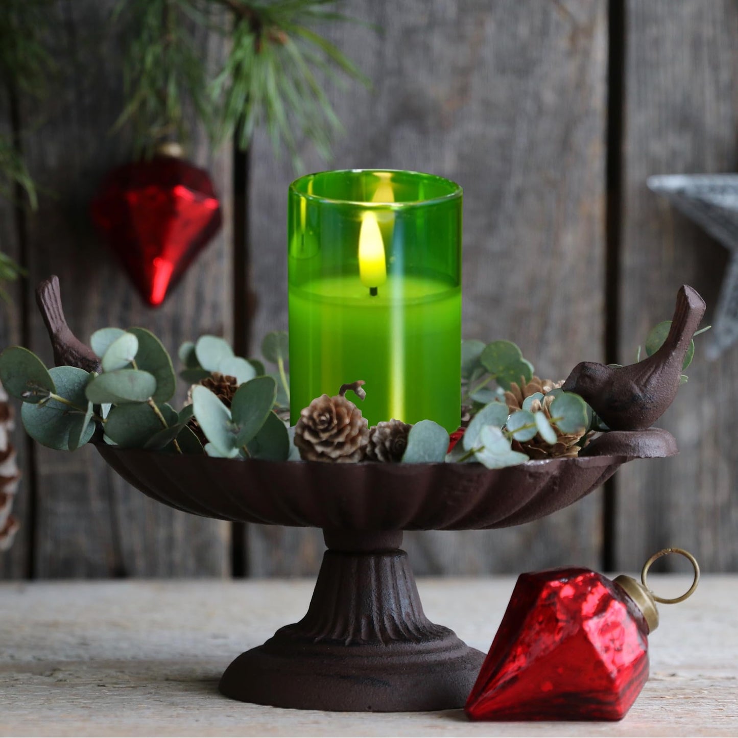 Slim Tall Green Glass Flameless Candles with Remote-Set of 5-Eywamage