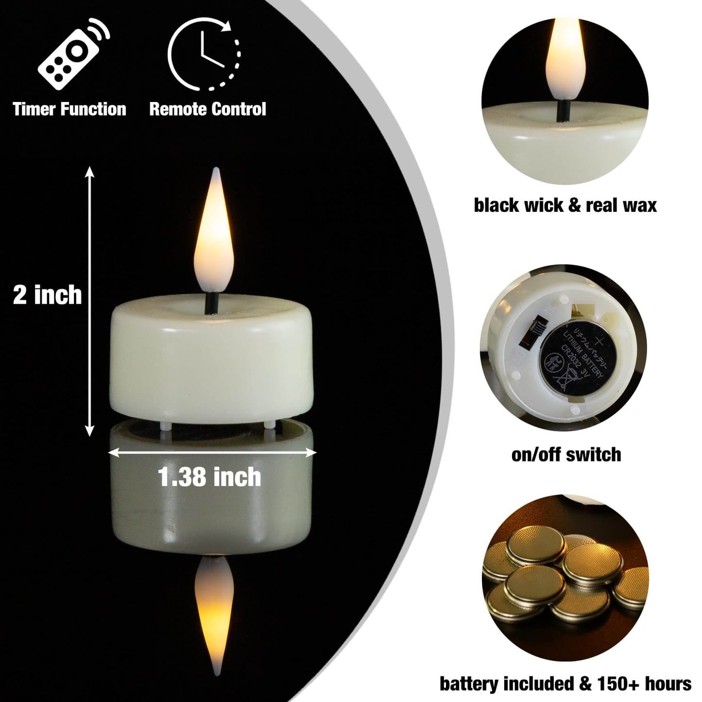 Ivory Real Wax Flameless Tealights with Remote-Set of 10-Eywamage