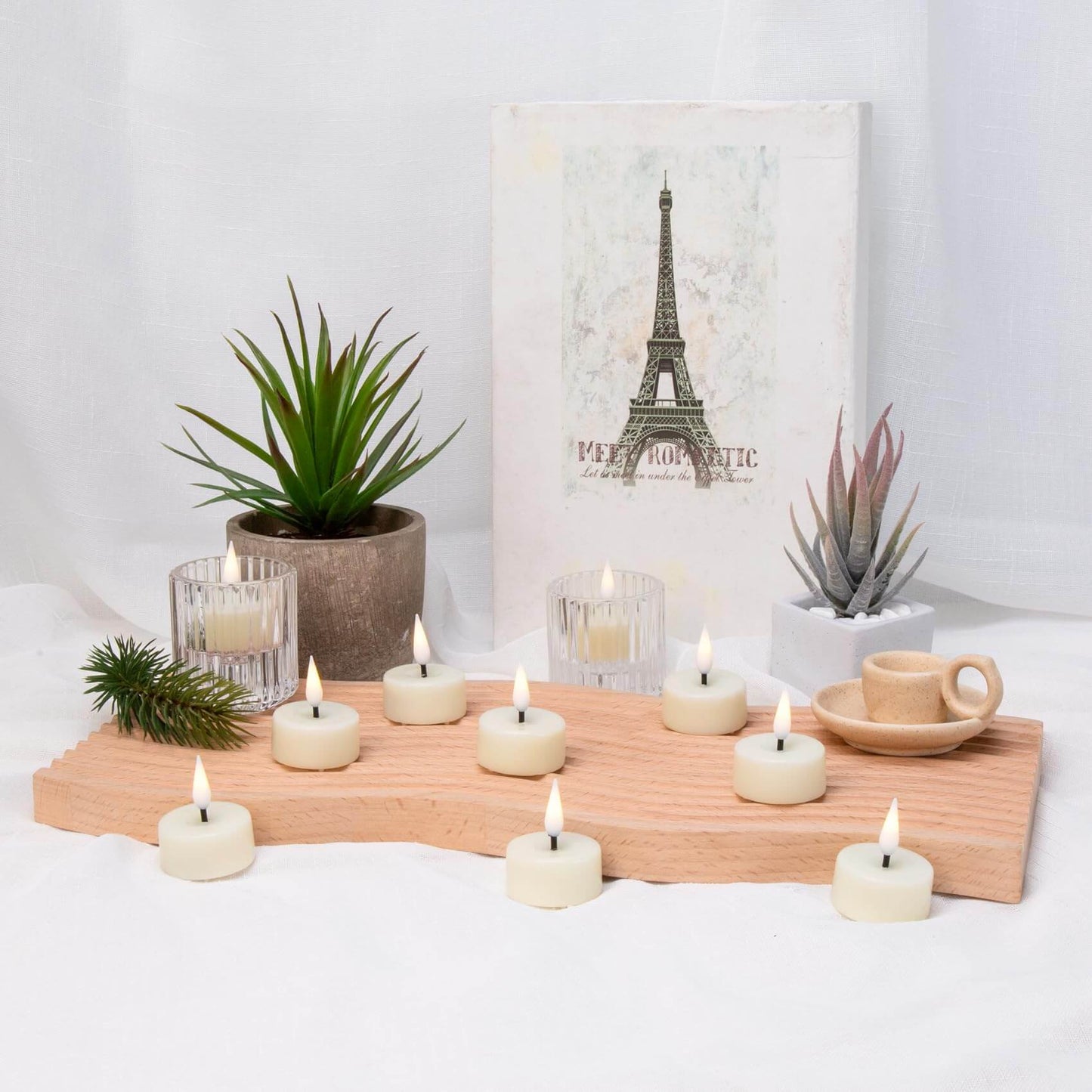 Ivory Real Wax Flameless Tealights with Remote-Set of 10-Eywamage