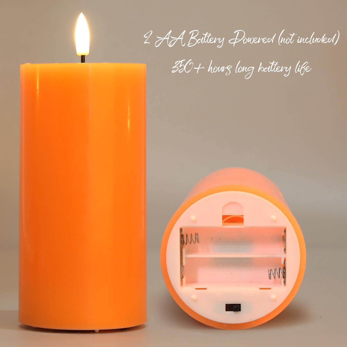 Orange Flat Top Flameless Pillar Candles with Remote-Set of 3-Eywamage