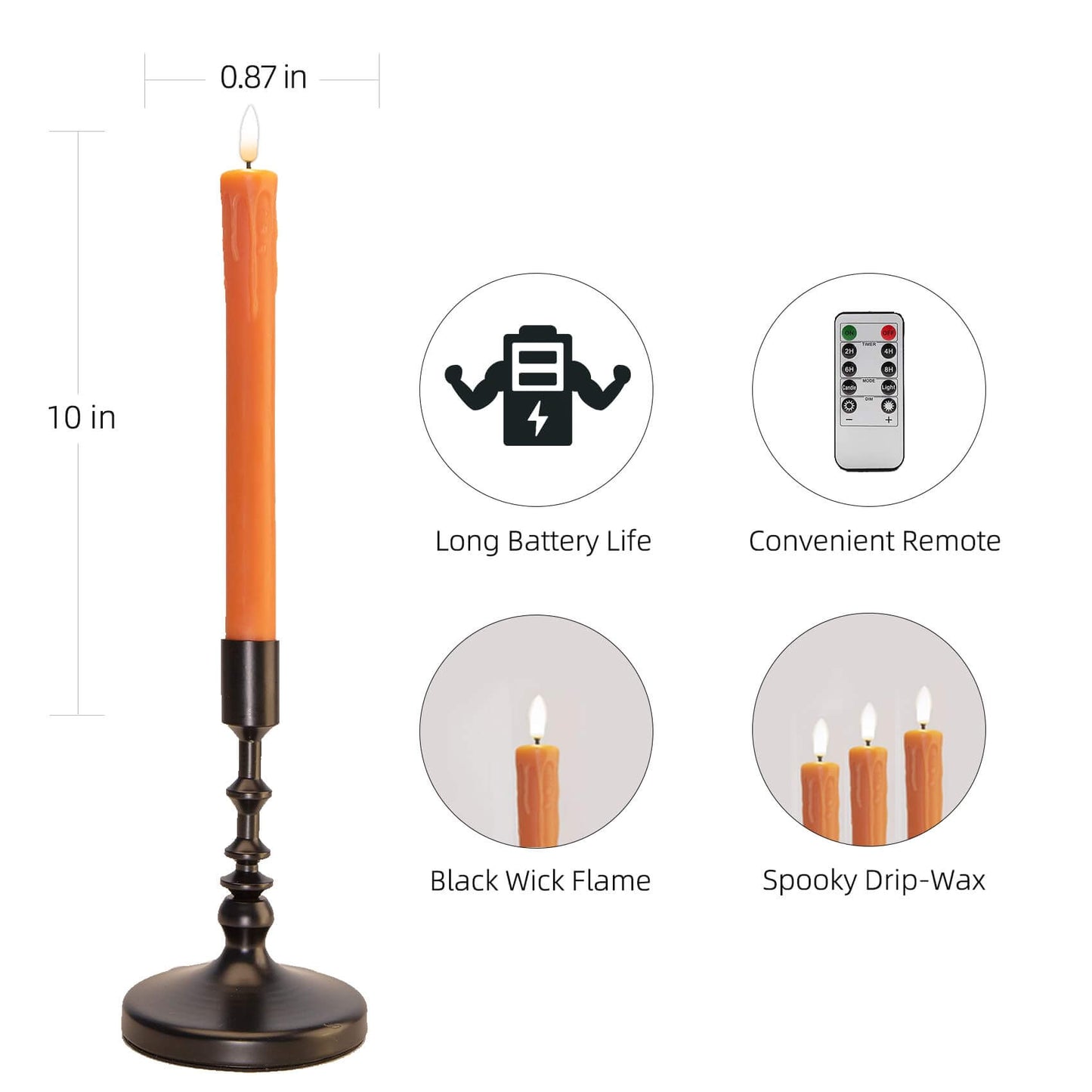 Orange Dripping Wax Taper LED Candles with Remote- Set of 6- Eywamage