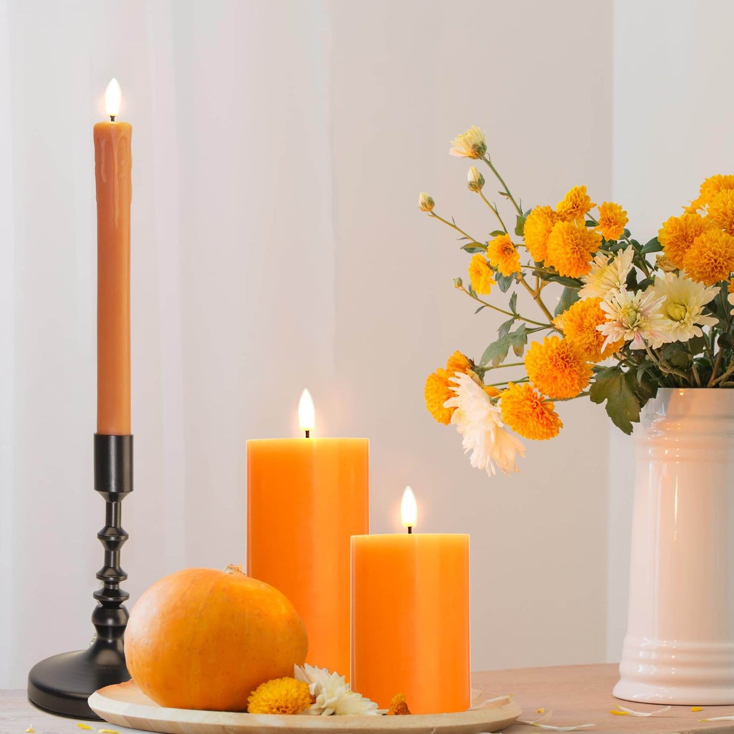 Orange Dripping Wax Taper LED Candles with Remote- Set of 6- Eywamage