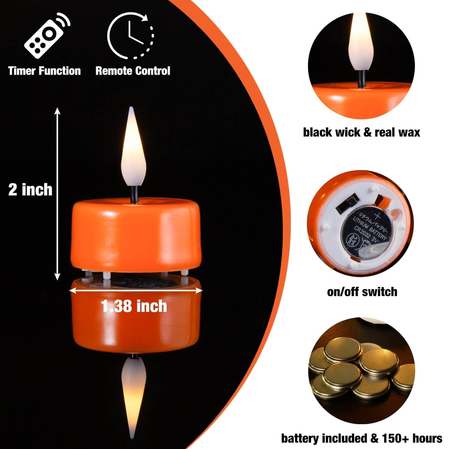 Orange Flameless Wax Tealights with Remote - Set of 10 - Eywamage