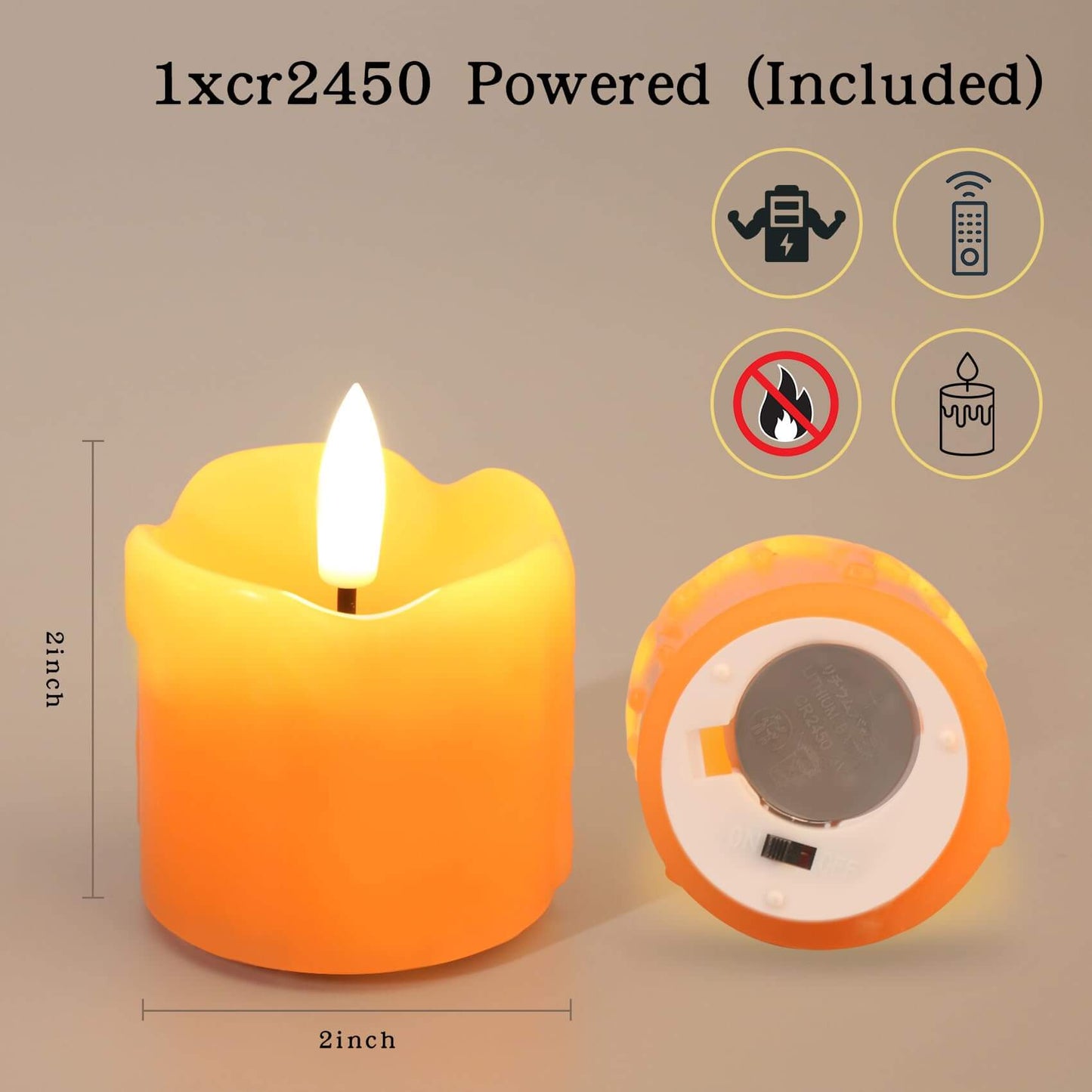 Orange Real Wax LED Votive Candles with Remote - Set of 6 - Eywamage