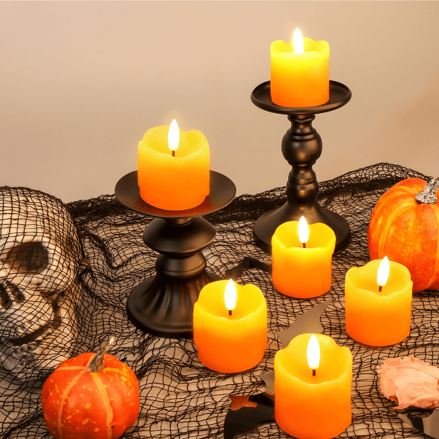 Orange Real Wax LED Votive Candles with Remote - Set of 6 - Eywamage