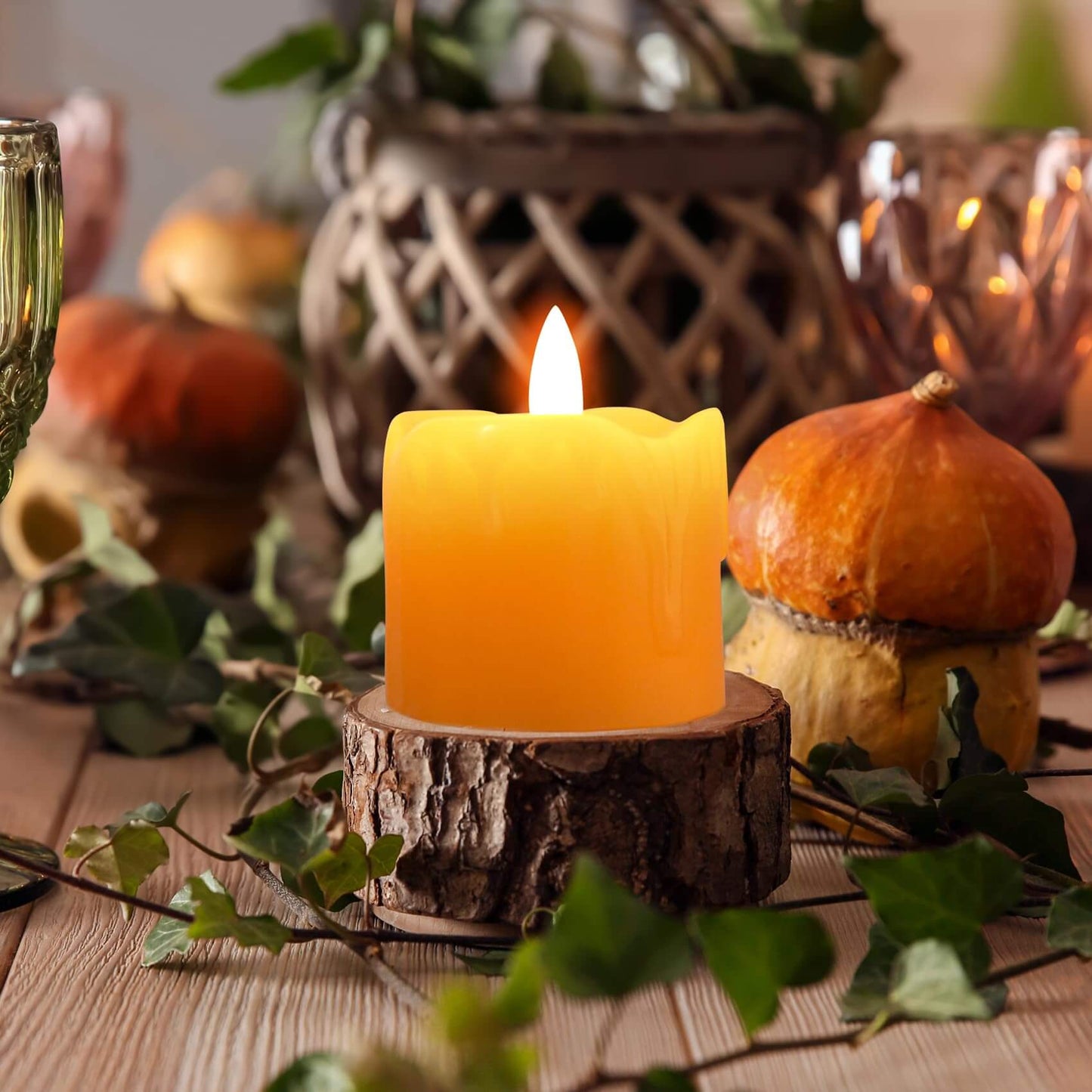 Orange Real Wax LED Votive Candles with Remote - Set of 6 - Eywamage