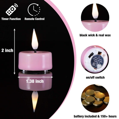 Pink Flameless Wax Tealights with Remote - Set of 10 - Eywamage