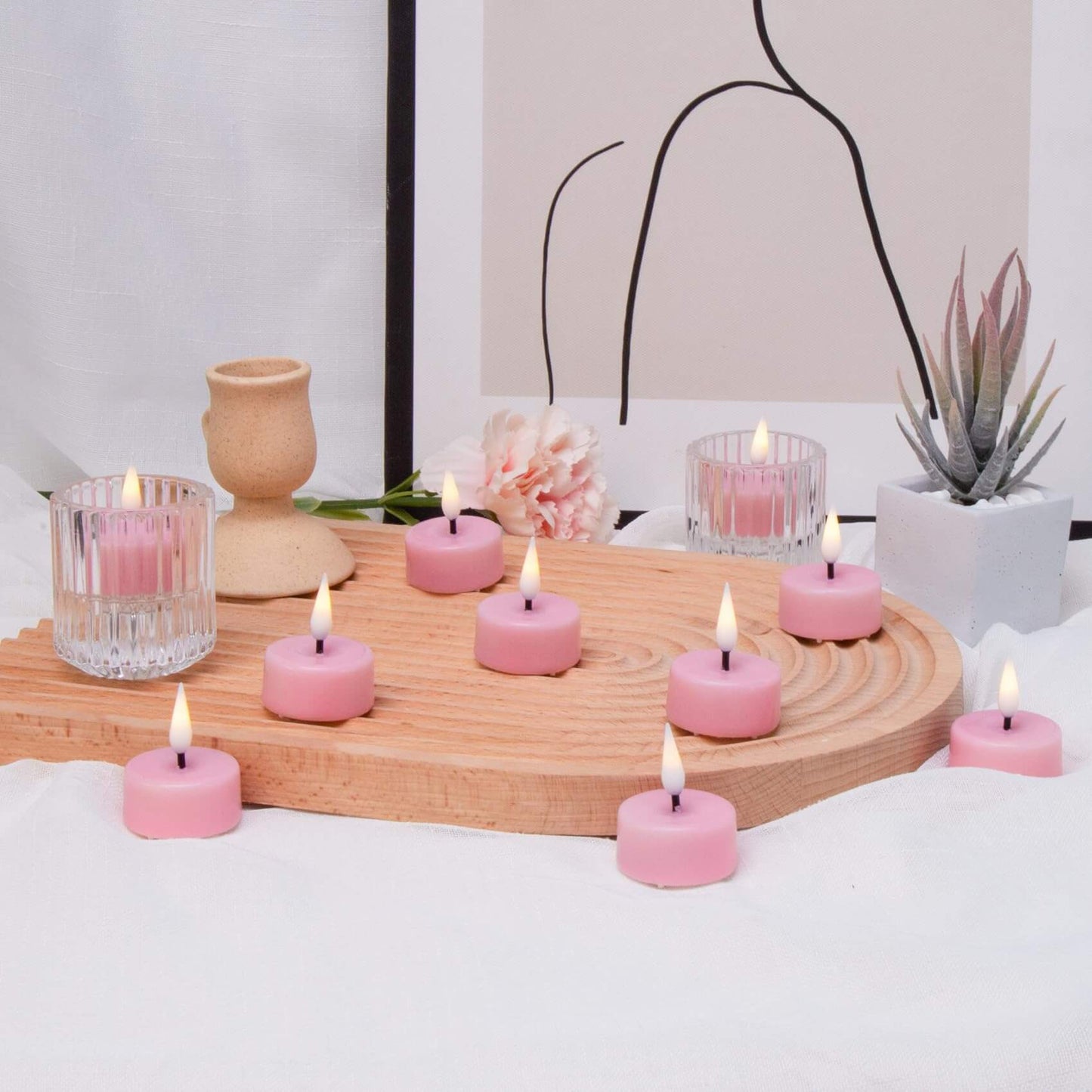 Pink Flameless Wax Tealights with Remote - Set of 10 - Eywamage