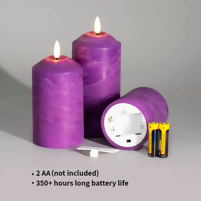 Purple Flameless Pillar Candles with Remote - Set of 3 - Eywamage